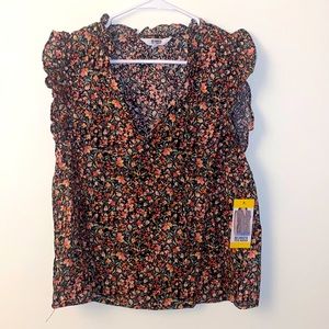 Medium BB Dakota Steve Madden Floral Print Cotton Ruffle Sleeve Blouse